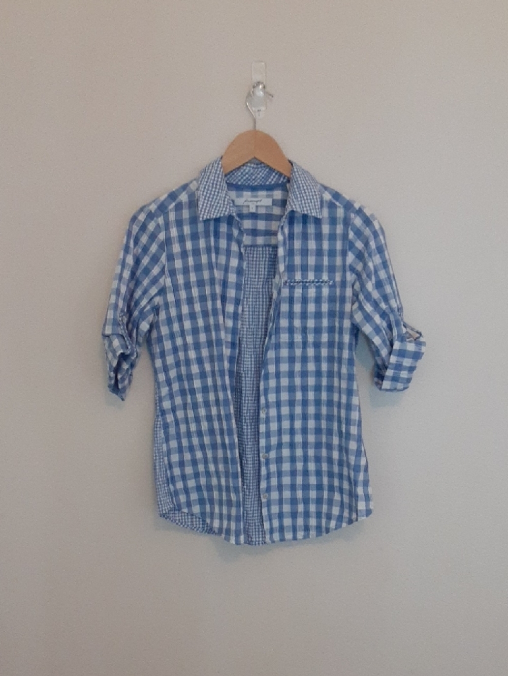Foxcroft Blue and White Gingham Button-Down Shirt